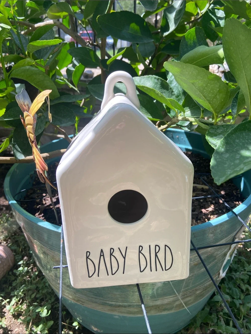 Rae Dunn White Ceramic Birdhouse 'Baby Bird'
